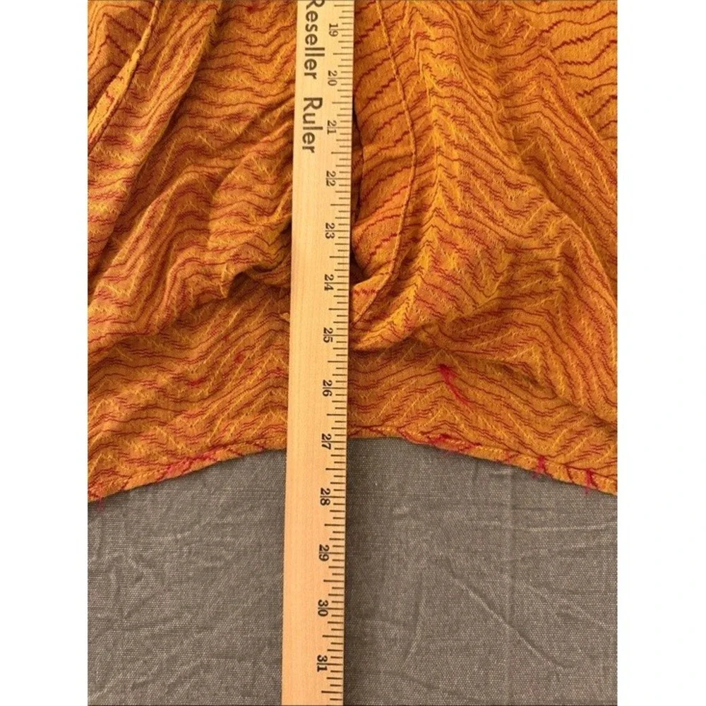Vivanni Vintage Draped Front Button Down Blouse Orange Magenta‎ Wavy Textured L
